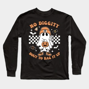 Retro Halloween Kids No Diggity Bout To Bag It Up Ghost Long Sleeve T-Shirt